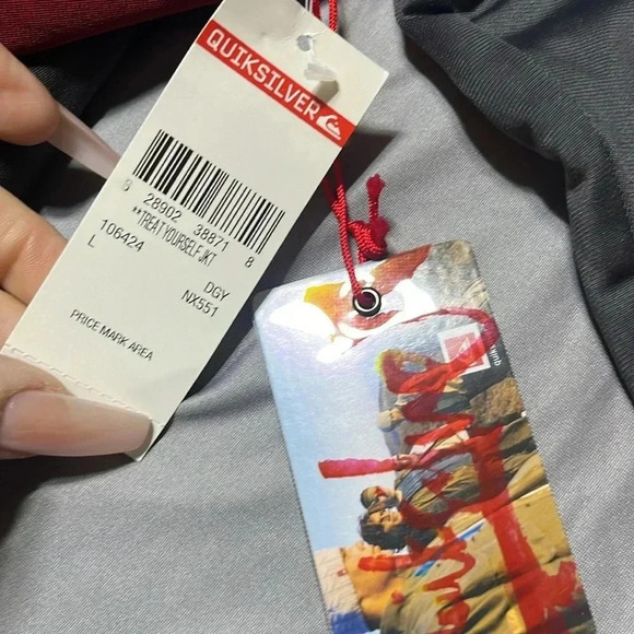Quiksilver Treat Yourself Jacket Full Zip Gray Red 90's Streetwear Y2K Large SK8 - Picture 6 of 12